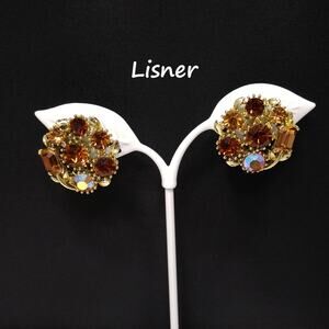 Lisner Topaz Rhinestone Clip Earrings – Vintage 1960s